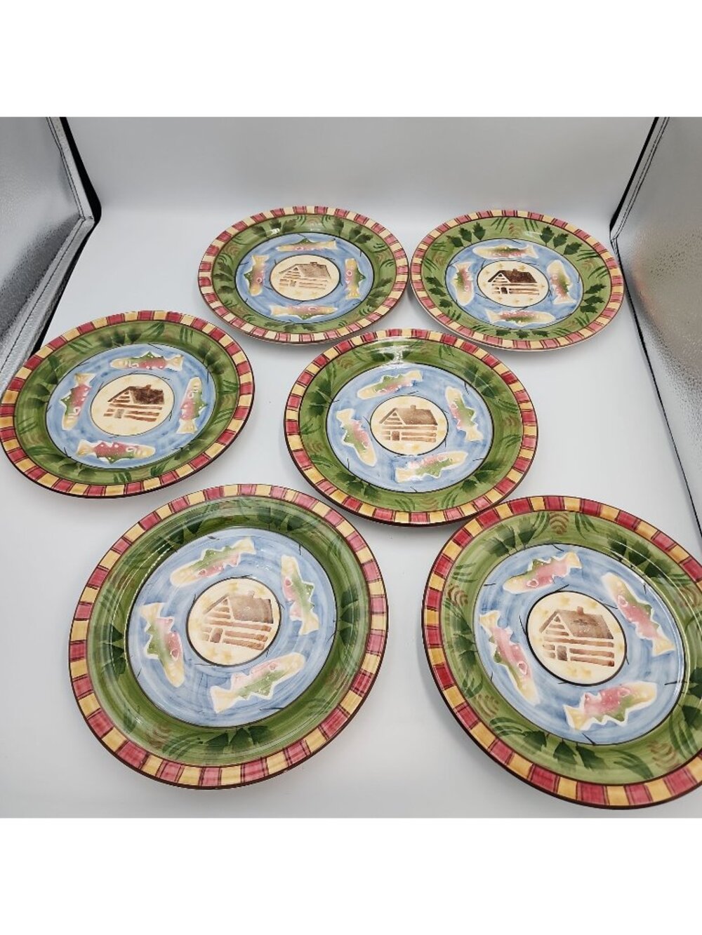 Bella Ceramica Timberline Salad Plates Set of 6 Fish Cabin 8.5"